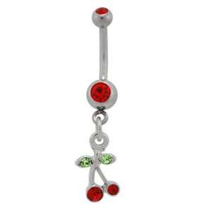  316L Implant Grade Surgical Steel Banana Double Gem Red with Mini 