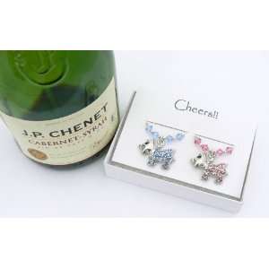    Pink and Blue Crystal Dog Wine Glass Charms: Kitchen & Dining