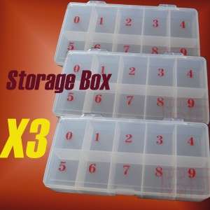 Plastic CLEAR False Nail TIPS Numbered Storage BOX X3  