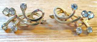 VINTAGE Emmons Goldtone RhineStone Burst Clip Earrings  