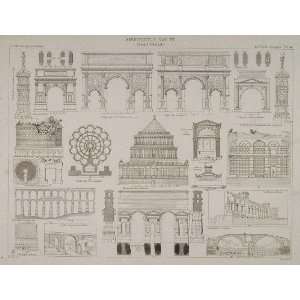  1870 Ancient Roman Architecture Monuments Lithograph 