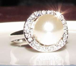 Brilliant PEARL WHITE GOLD GP WEDDING ENGAGEMENT RING  