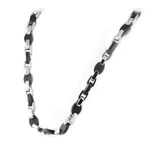 Stainless Steel Link Necklace with C Shape and Black Rubber Links (20 