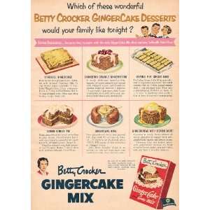 Betty Crocker Ginger Cake Mix Original 1952 Ad with 6 Dessert Recipes