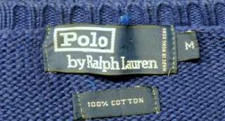 Ralph Lauren Polo pullover blue cotton sweater with red striped trim 