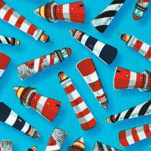 LIGHTHOUSES ON OCEAN BLUE~ Cotton Quilt Fabric  