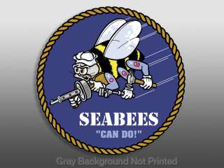 Round Seabees Seal Sticker   decal logo Can Do us navy  