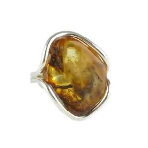    Adjustable Sterling Silver & Amber Ring Amber Collection Jewelry