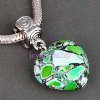 5pcs Green Stripe heart TURQUOISE pendant /charm beads  