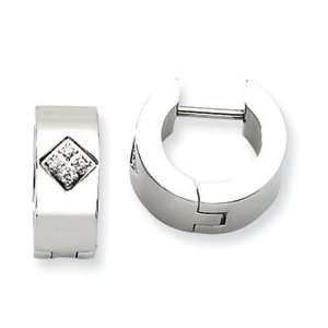    Stainless Steel CZ Polished Round Hinged Hoop Earrings Jewelry