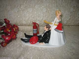 Fireman Firefighter Groom Humorous Wedding Cake Topper  