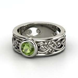    Alhambra Ring, Round Green Tourmaline 14K White Gold Ring Jewelry