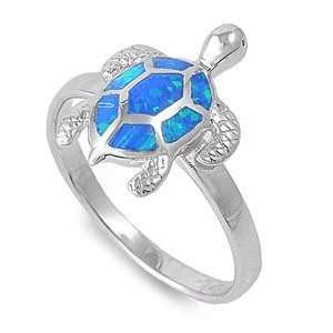  Sterling Silver Turtle Blue Opal Ring Size 6 Jewelry