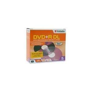  Verbatim 8.5GB 8X(Up to 10X) DVD+R DL 5 Pack Branded Disc 